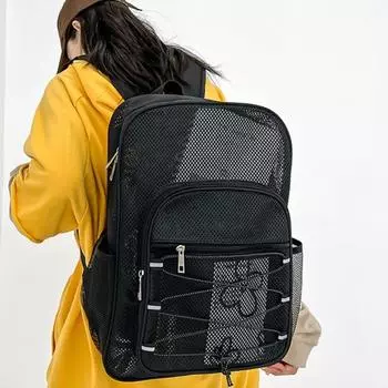 Дорожный рюкзак с полой сеткой, множество отделений для спортзала, регулируемые ремни, сумка для хранения в спортзале, большая вместимость, застежка-молния чёрный