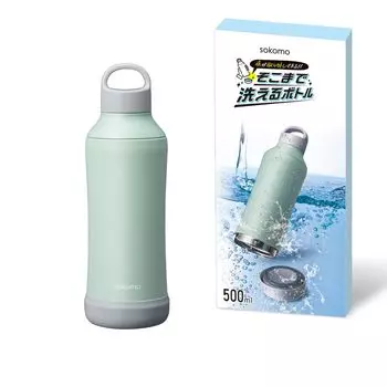 Doshisha Water Bottle Stainless Steel Bottle 500ml Vacuum Insulated Thermos Easy to Wash Blue sokomo [Washable Bottle] Heat/Cold