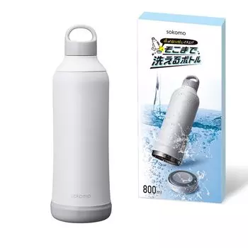 Doshisha Water Bottle Stainless Steel Bottle 800ml Vacuum Insulated Thermos Easy to Wash White sokomo [Washable Bottle] Heat/Cold