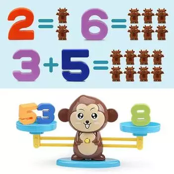 Дошкольное образование Цифровой баланс Забавный обучающий Обезьяна Пингвин Пластиковые весы Настольные игры Дети Счет Математические игрушки