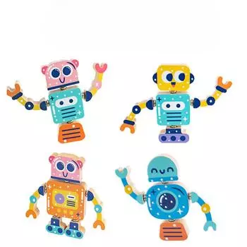 Дошкольное образование Деревянный трехмерный переменный моделирующий конструктор Магнитная сборка Модель робота Образовательная игрушка