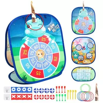 Доска для дартса Skirfy Target Set Toy 4in1 Как играть в дартс Набор из 2 предметов Пистолет для игры в липкий мяч Мешок для метания бобов Well Play Magic Tape Обучающая игрушка Игрушка синий