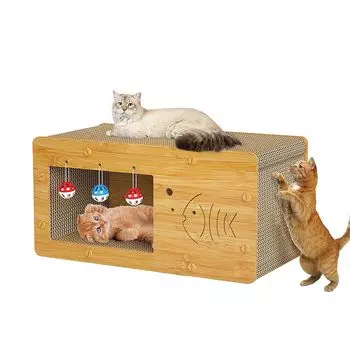Доска для кошачьих царапин Кошачье гнездо Интегрированная гофрированная бумага Износостойкая без сколов Вертикальный двухслойный Домик для кошек Четыре сезона Универсальный коричневый