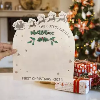 Доска для отпечатков ног младенца на Рождество, отпечатки ног младенца, омелы, деревянный знак, сделай сам, новорожденный A