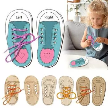 Доска для практики завязывания шнурков Деревянные плоские кроссовки Дошкольное развивающее устройство для шнуровки обуви для детей Раннее развитие Шнуровка обуви S