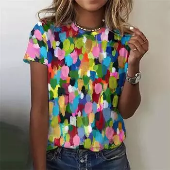 Доска для рисования красочный принт женская футболка смелый художественный дизайн новые футболки с круглым вырезом хип-хоп уличная летняя женская футболка топ S