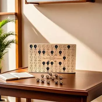 Доска для списка желаний для гольфа Топ-50 полей для гольфа в США Доска для отслеживания желаний для гольфа Деревянная доска для гольфа Путешествия Трекер Даты Счета Журнал Подарок для любителей гольфа