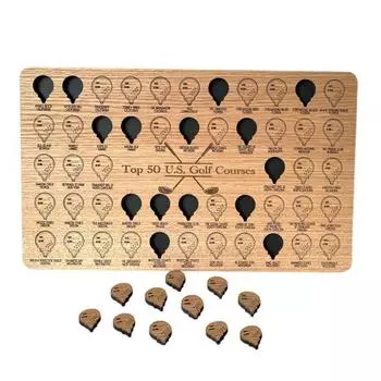 Доска для списка желаний для гольфа Топ-50 полей для гольфа в США Доска для отслеживания желаний для гольфа Деревянная доска для гольфа Путешествия Трекер Даты Счета Журнал Подарок для любителей гольфа