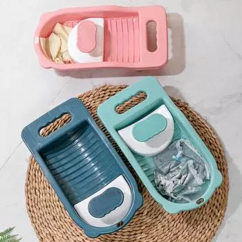 Доска для стирки одежды Мини-доска для стирки с ручкой Нескользящая конструкция Съемная одежда Моющееся нижнее белье Доска для стирки белья Принадлежности для ванной комнаты темно-синий