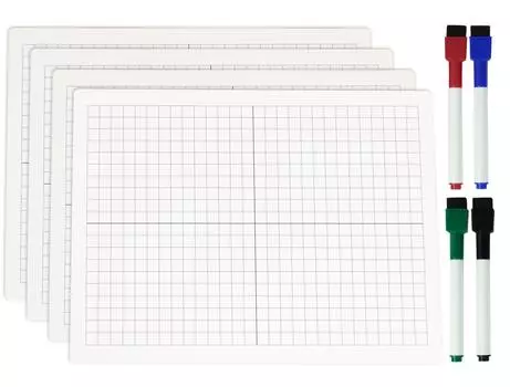 Доска для сухого стирания Inkdotpot для детей, студентов, график и пустая доска для ноутбука, двухсторонняя доска для письма с 4 маркерами для домашней школы (4 шт. 9 x 12 inches белый