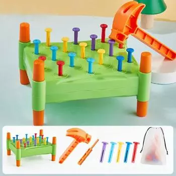 Доска для выбивания гвоздей Yousheng Baby с сумкой для хранения молотка, мелкая моторика, тренировка концентрации, силовые тренировки, образовательная двухсторонняя доска для малышей 1 Set