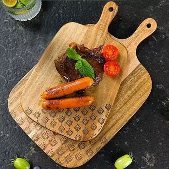 Доска из акации, деревянная разделочная доска с ручкой для приготовленных блюд, лопатка, доска для сыра, разделочная доска для мяса, пиццы, сыра