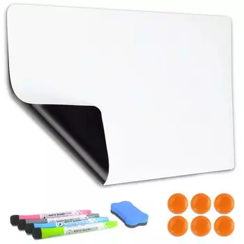 Доска Qualsen Whiteboard A3 Размер Толстый Магнитный Лист Магнитная Белая Доска для Холодильника Для Сообщений Заметок Высокое Качество Прочная 4 4 Цвета 6 Магнитов синий