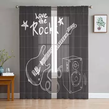 Доска Рок Музыка Электрогитара Тюль Оконная Обработка Прозрачные Шторы для Гостиной Спальни Шторы Украшения W135 x H114cm