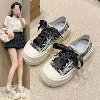 Доска с толстой подошвой студенческие парусиновые маленькие белые туфли женские весенние и летние туфли для печенья Сотня повседневных спортивных досок 35 бежевый