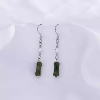 Достаточно сережек из бамбука для женщин. Длинные серьги Guochao с бахромой из бирюзы и нефрита, изысканные серьги из бамбука с жемчугом в придворном стиле. Copper