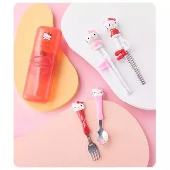 доставка, Джоанна Hello Kitty, 3D-персонаж, трехмерный персонаж для младенцев, детей, корректирующие палочки для тренировки с вилкой, набор из 2 предметов ложка/вилка, розовый