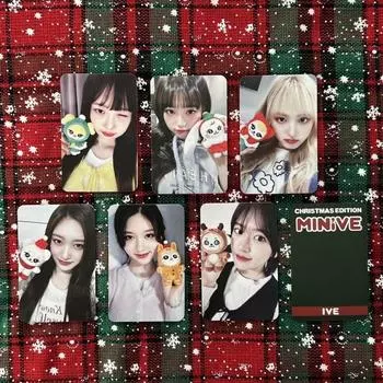 [Доставка по стране] Рождественская плюшевая кукла Ive Mini V, неопубликованный набор из 6 фотокарточек Poca IVE