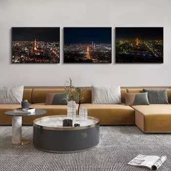 Достопримечательности Эйфелева башня печать плакат картина маслом глобальная архитектура город ночной вид украшения фон ткань живопись 21cm30cm NoFrame