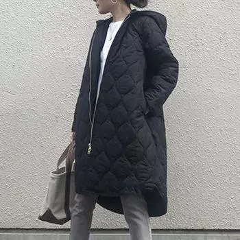 Доступен в 4 цветах: Женская зимняя куртка японского стиля 2024 года с длинными рукавами, капюшоном и молнией, средней длины, теплая, из хлопка. One Size чёрный