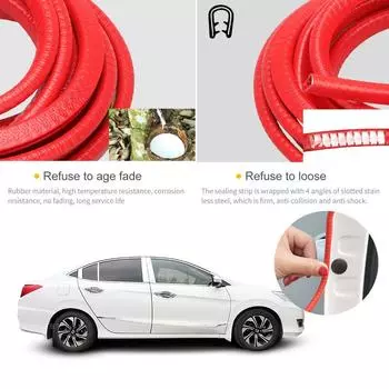 Доступная резиновая кромка, U-образный защитный кожух, уплотнительная полоса для панелей, дверей автомобиля, стальных пластин, украшение 5 метров красный