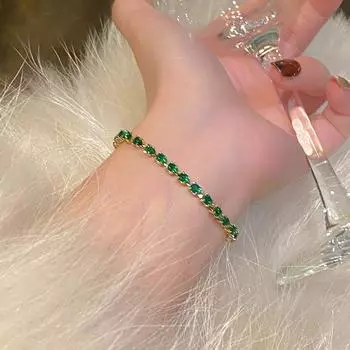 Доступная Роскошь Кристалл Девочки Цепочка Ручное Украшение Изумруд Emerald Diamond Chain Bracelet-Pull-out