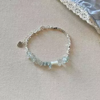 Доступная роскошь Маленькие серебряные изделия Женский дизайн по особым интересам Двойной аквамарин Slub Patchwork Broken Silver Bracelet
