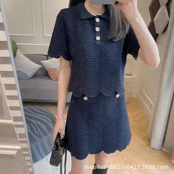 Доступно сейчас: Yuandan S Женский комплект из двух предметов: топ и юбка с металлическими пуговицами и волнистым узором, весна/лето 2023 г. Small