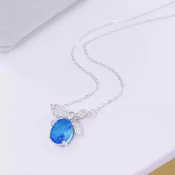 Доступное по цене роскошное модное ожерелье-бантик из стерлингового серебра S925 с синим цирконием для женщин 925
