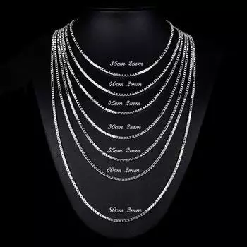 Доступны 7 размеров, ожерелье-цепочка из чистого серебра 925 пробы, женское и мужское ювелирное изделие, тяжелые ошейники Kolye 35/40/45/50/55/60/80 см 35cm 2mm