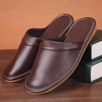 Доступные мужские тапочки из искусственной кожи, домашняя обувь, зимние водонепроницаемые тапочки, унисекс, домашняя обувь, гостевые тапочки, мужские шлепанцы CN 39-40 чёрный
