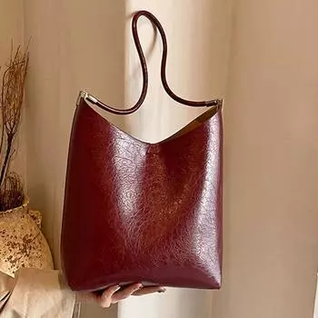 Досуг Большая вместимость сумки через плечо для женщин Новая ретро простая женская сумка-ведро текстура Универсальный дорожный кошелек для поездок на работу (30cm<Max Length<50cm)