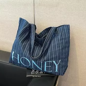 Досуг большая вместительная джинсовая сумка для женщин модная трендовая сумка через плечо универсальная полосатая сумка