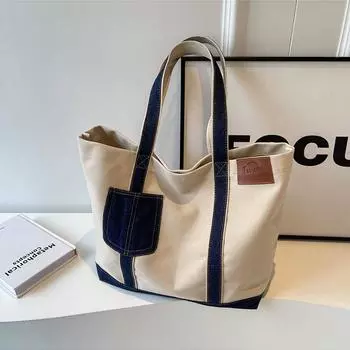 Досуг Большая вместительная холщовая сумка-тоут Новая модная женская сумка на одно плечо для поездок на работу Корейская популярная ретро-сумка в тренде