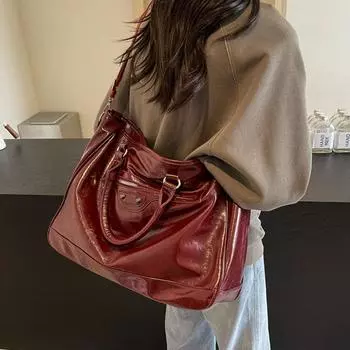 Досуг Большая вместительная сумка-тоут Новые женские сумки для шопинга и путешествий Красные сумки Ретро из искусственной кожи для студентов колледжа одно плечо сумки (30cm<Max Length<50cm)