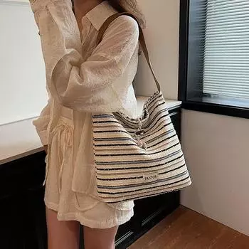 Досуг Большая вместительная сумка женская сумка сумка для мамы полосатый узор тканевая сумка прочная и долговечная для поездок на работу