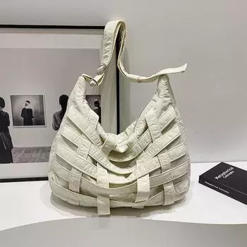 Досуг большая вместительная женская сумка новый нишевый дизайн подмышечная плетеная сумка ленивый стиль хлопковая одежда сумка на плечо для поездок на работу чёрный