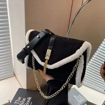 Досуг плюшевая сумка для женщин новая популярная универсальная сумка через плечо с кисточками и цепочкой осень-зима сумки подмышками
