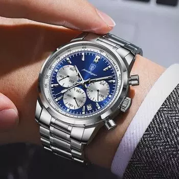 Досуг ретро мужские часы водонепроницаемый хронограф светящиеся мужские наручные часы кожаные мужские кварцевые часы повседневные часы синий/серебряный
