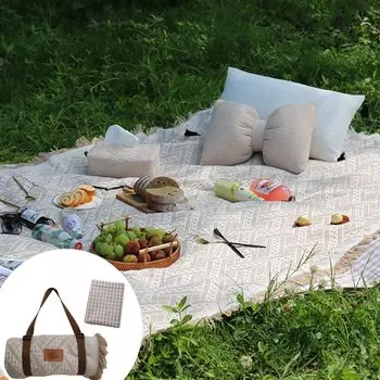 Досуг Вязаный скандинавский стиль Пикник Складной Вишневый цвет Спорт Вишневый цвет День рождения Семейный легкий набор из 2 простыней, простыня, коврик, легкий, абрикосовый