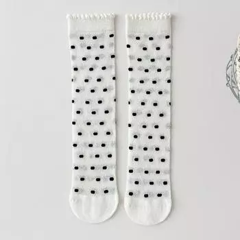 Dot Print Princess Girl Stockings Summer Thin Mesh Calf Socks Children Boneless Lace Long Socks Bow Kids Pile Stockings Footwear fit 2-10 years old