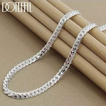 DOTEFFIL 925 Sterling Silver 6mm Side Chain 16/18/20/22/24 Inch Necklace For Woman Men Fashion Wedding Engagement Jewelry Gift 60cm