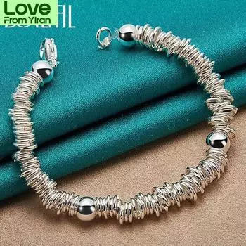 Doteffil 925 стерлингового серебра сплошные бусины полный круг браслет цепь для женщин мужчин свадьба помолвка вечеринка ювелирные изделия 20cm