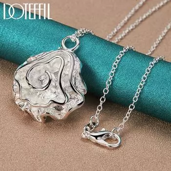 DOTEFFIL из стерлингового серебра 925 пробы, ожерелье с подвеской в виде розы для женщин, свадебная вечеринка, модные украшения 45cm