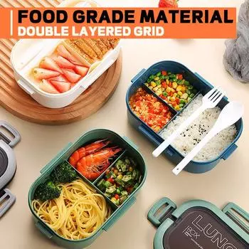 Double Bed Bento Box, Japanese Microwave Lunch Box, Office Worker Fat Reduction Meal Compartment Lunch Box Food Container белый