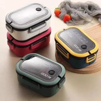 Double bed bento box, Japanese microwave lunch box, office worker fat reduction meal compartment lunch box 2 синий