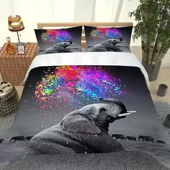Double Bed Laying Fashion 3D Animal Elephant Pattern Twin Bedding Set Cute Kitten For Boys Polyester King Quilt Cover W90xL190cm