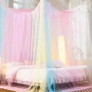 Double Bed Mosquito Net Fine Mesh Canopy Breathable 4 Corner Summer Bed Curtain 1 Set разноцветный