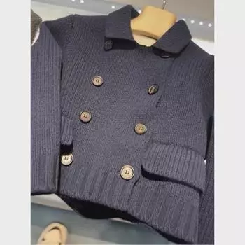 Double-Breasted Loose Knit Cardigan with Square Collar - Spring & Autumn French Style XL 120-130 lb