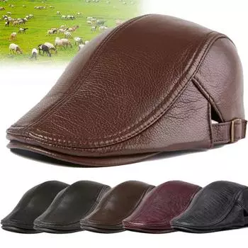 Мужская кепка из натуральной кожи с двойной пряжкой, осенне-зимняя, теплая, из овчины, для людей среднего и пожилого возраста L